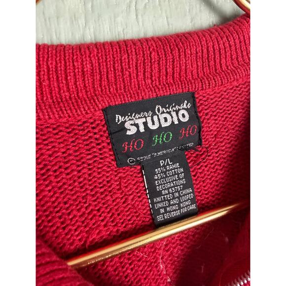 Vintage Christmas Sweater Jacket – P/L – Multi-Patch Snowmen Ice Skating Scene - Picture 5 of 6